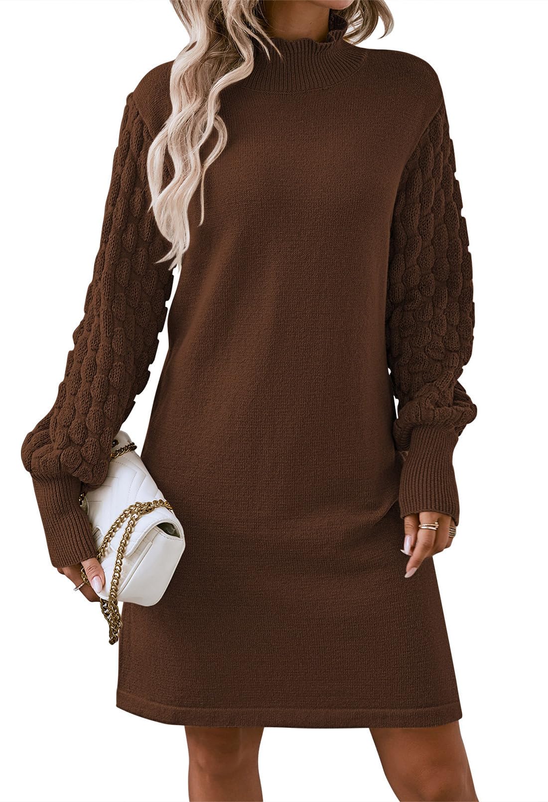 Women's Turtleneck Sweaters Long Cable Sleeve Soild Color Pullover Sweater Knit Tops Casual Soft Lightweight