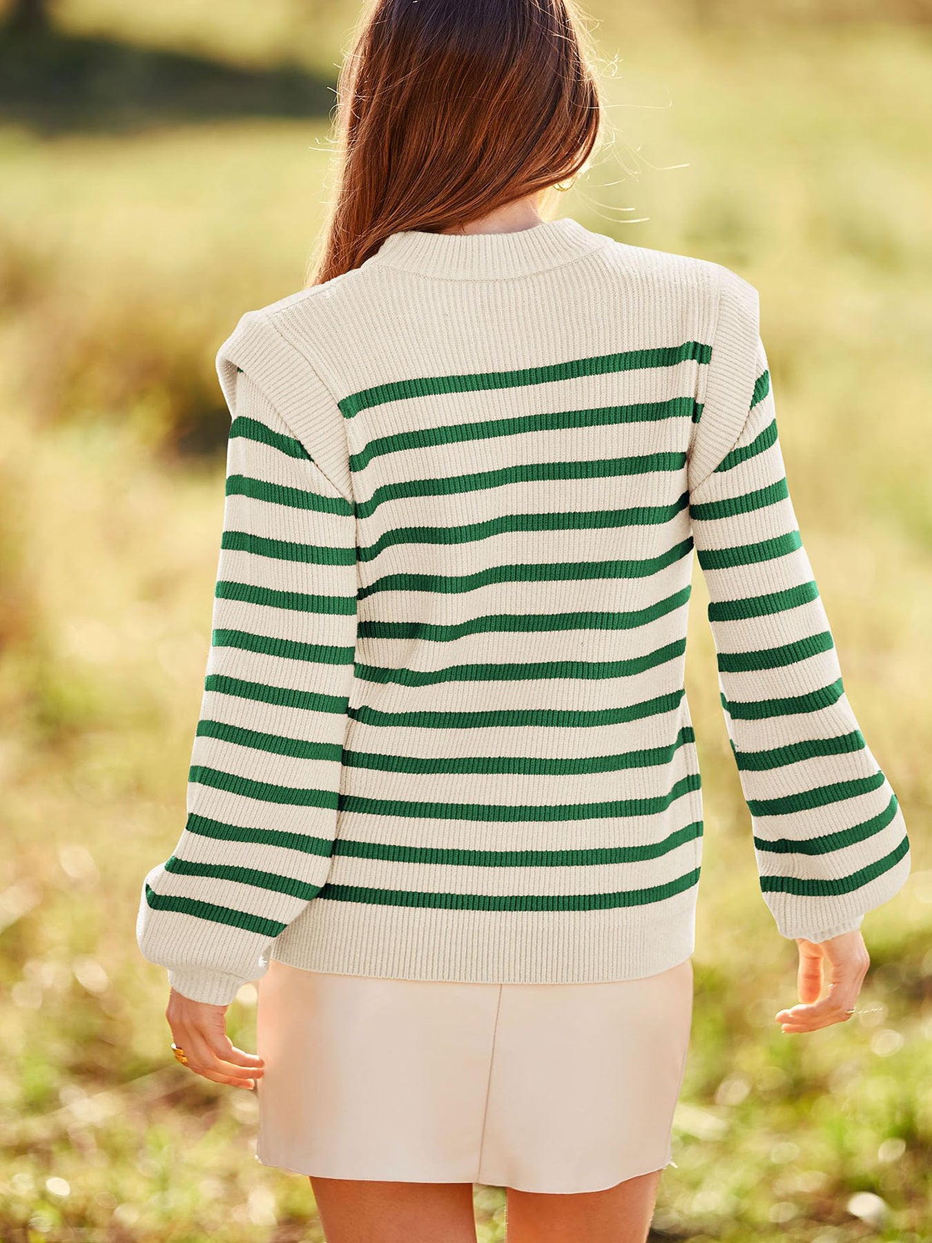 Striped Pullovers Sweaters for Women Short Tops Long Sleeve Casual Knit Lady Soft Sweater Lightweight