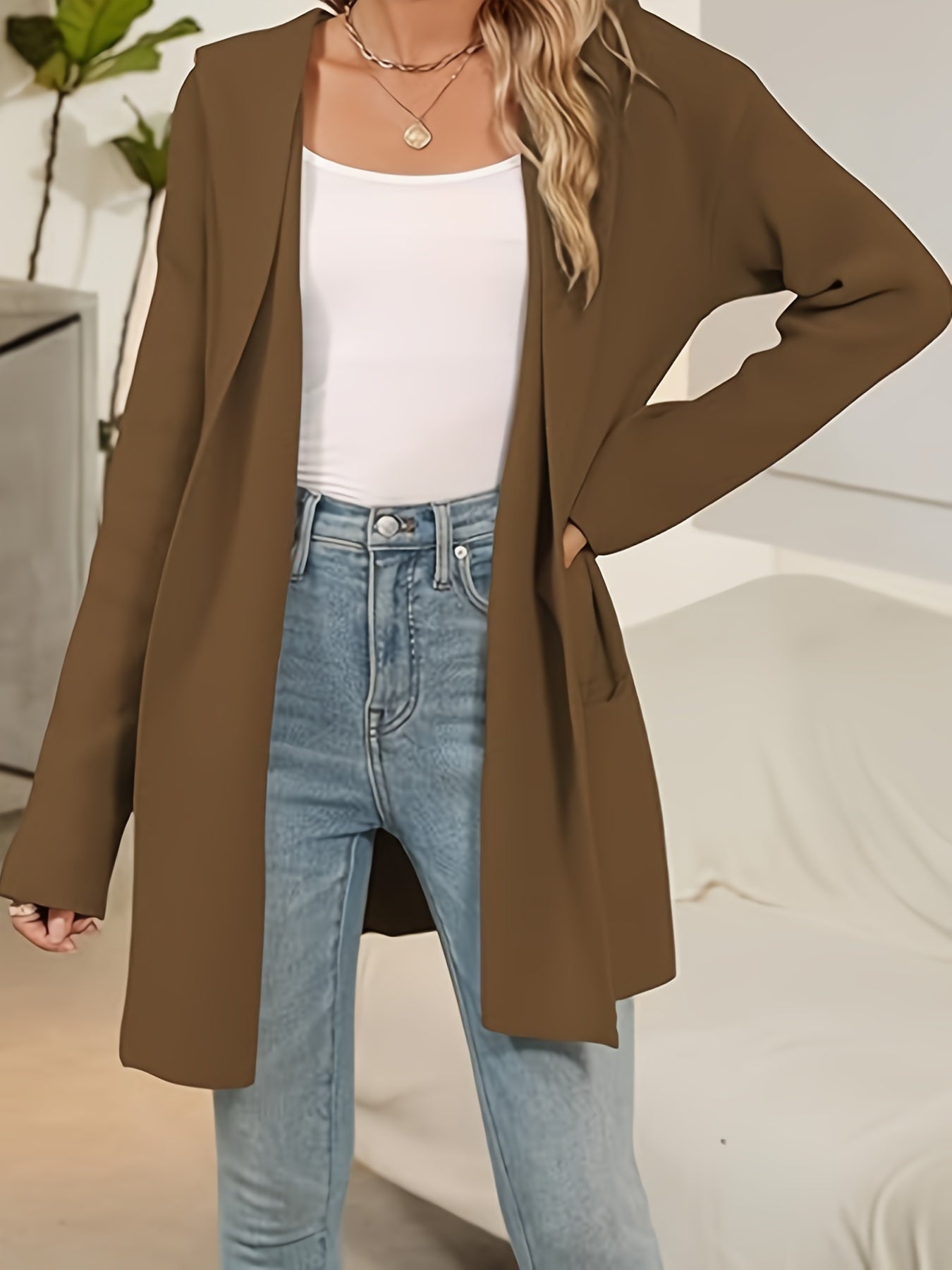 FFRJJWomen's Long Hooded Cardigan Sweater, Oversized Cardigan, Autumn Knitted Sweater, Jacket Pocket