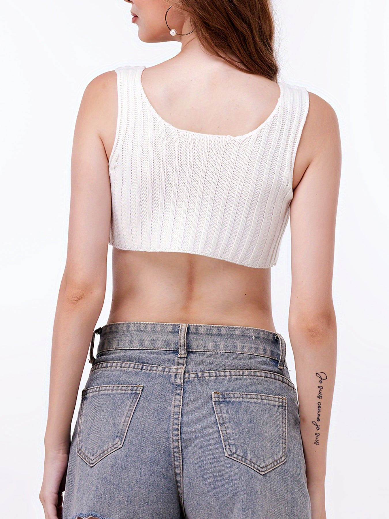 FFRJJAsymmetric Hemline Knitted Short Top with Fungus Edge