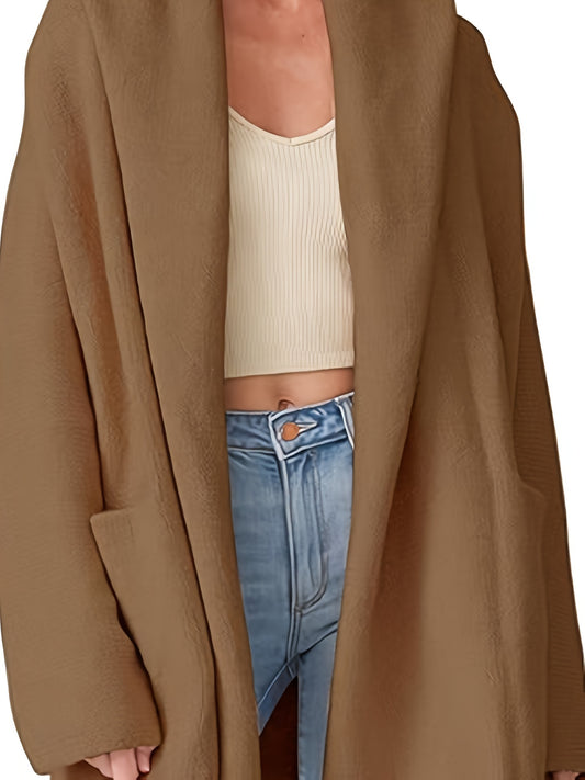 FFRJJWomen's Long Hooded Cardigan Sweater, Oversized Cardigan, Autumn Knitted Sweater, Jacket Pocket