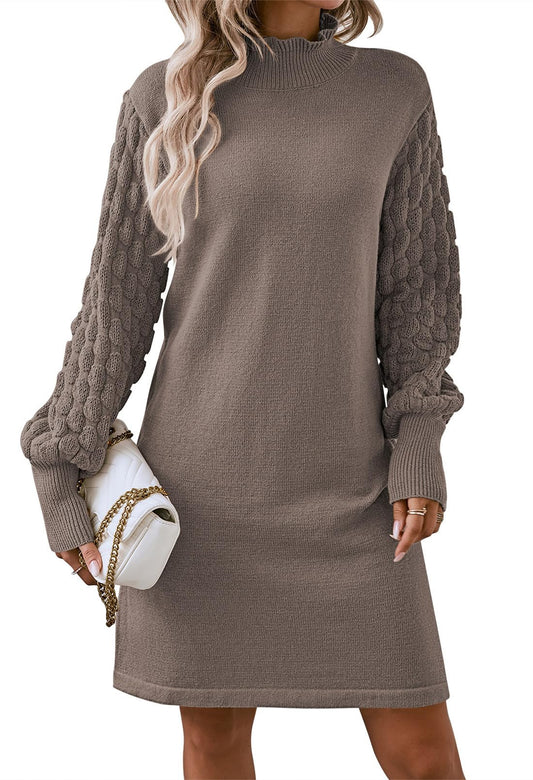 Women's Turtleneck Sweaters Long Cable Sleeve Soild Color Pullover Sweater Knit Tops Casual Soft Lightweight